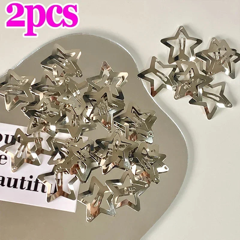 2/50Pcs Y2K Silver Star Hair Clips