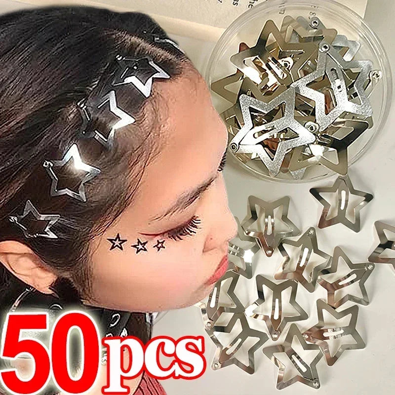 2/50Pcs Y2K Silver Star Hair Clips