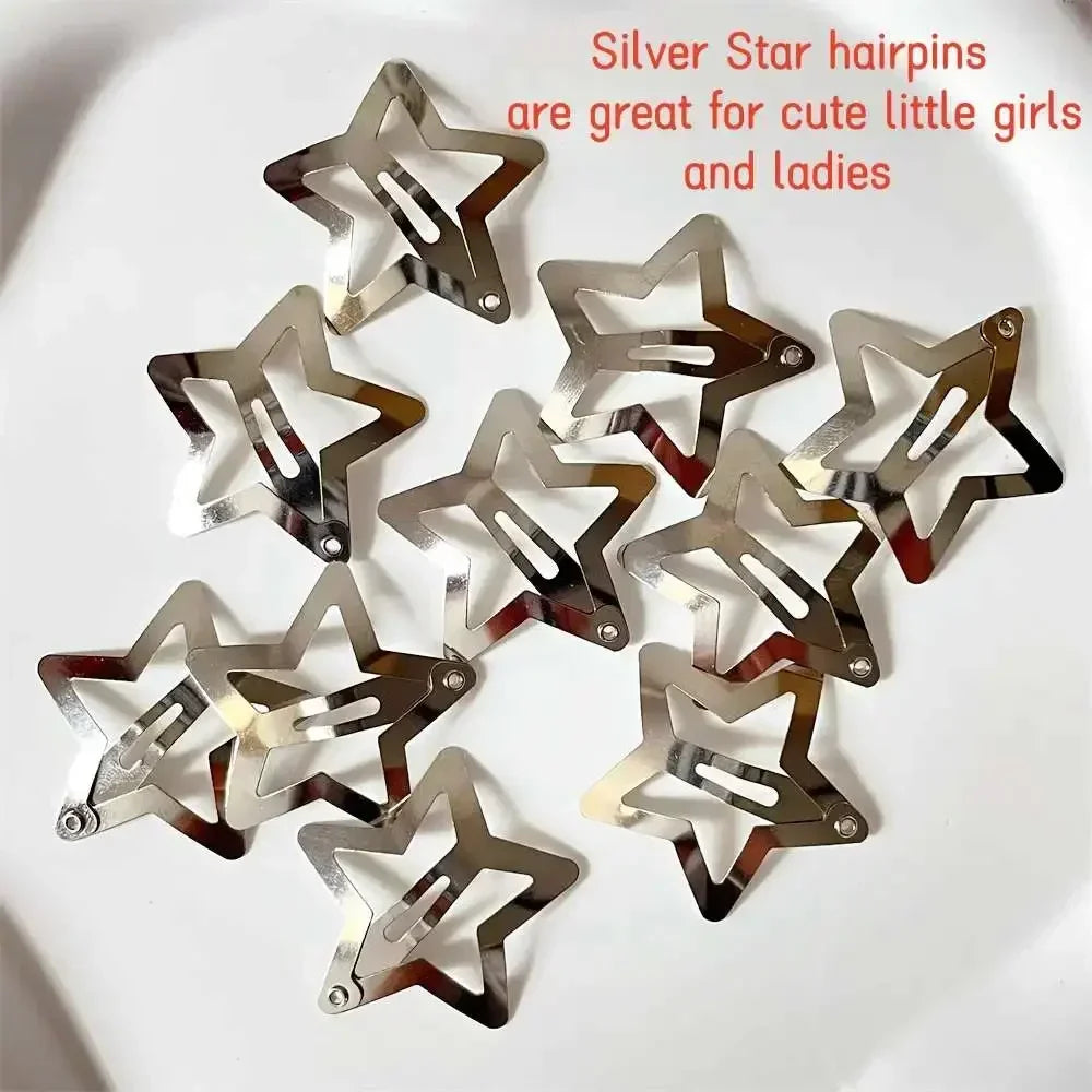 2/50Pcs Y2K Silver Star Hair Clips