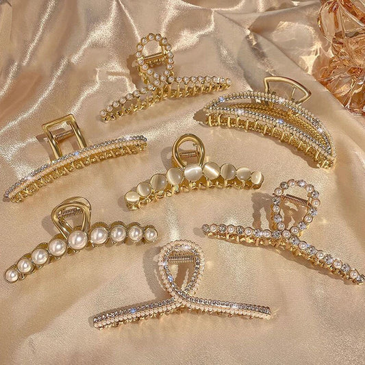 Golden Metal Pearl Hair Clips